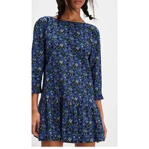 Free People The Avenue Mini Dress Navy Floral Boho Open Back Size M